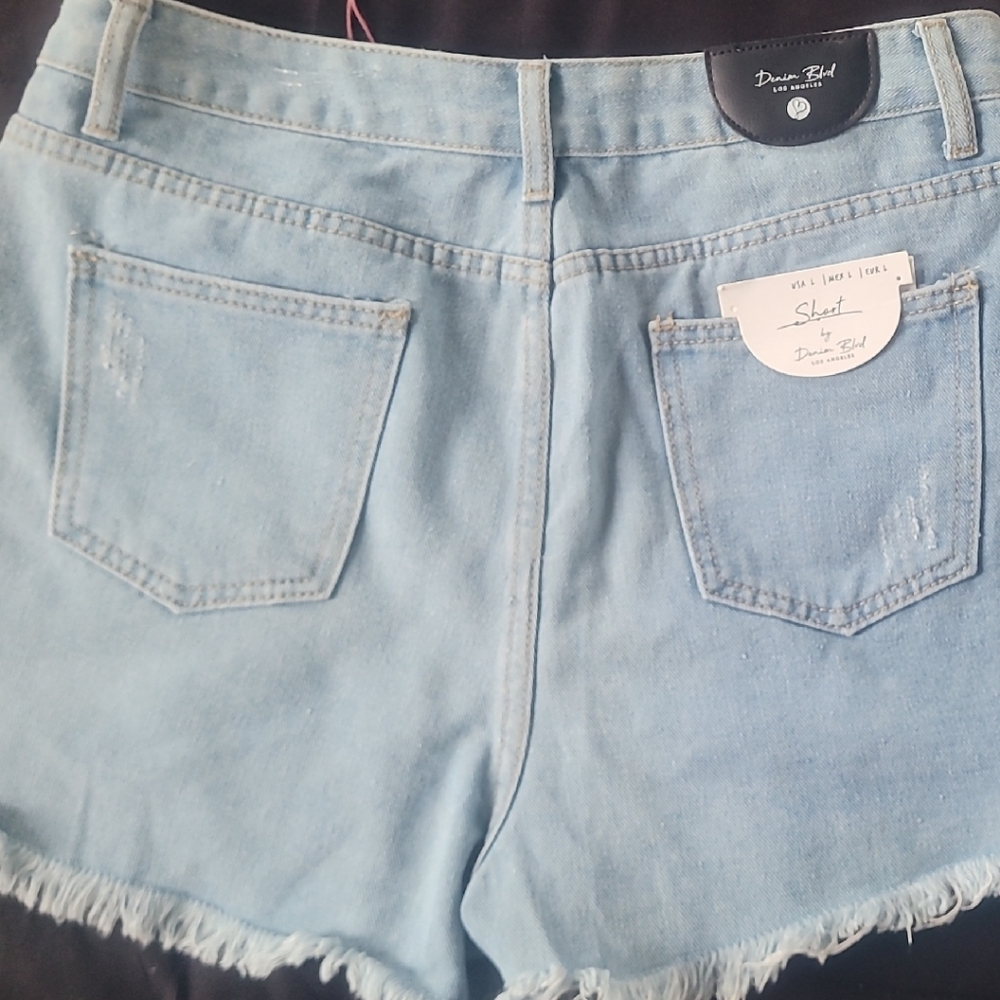 Light Blue Distressed Denim Shorts - Picture 6 of 16